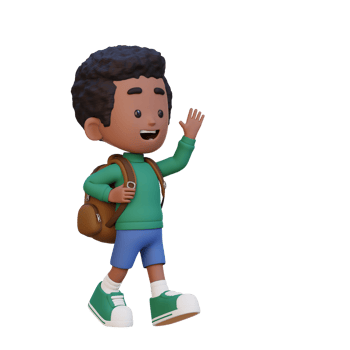 3D happy kid character walking and waving hand png