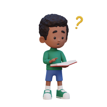 3D kid character get confused when reading a book png