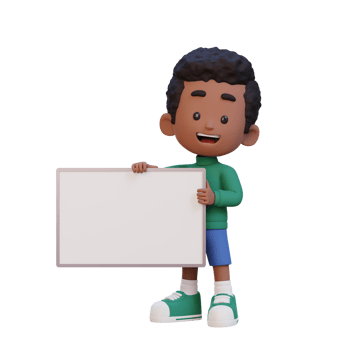 3D kid character holding a blank placard png