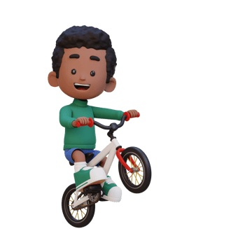 3D kid character ride bike go to school png