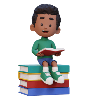 3D happy kid character reading book png