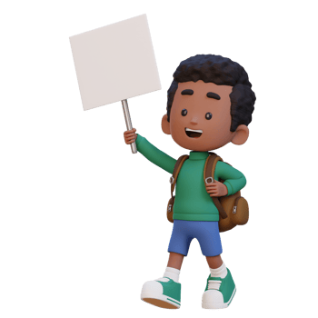 3D kid character holding a blank placard png