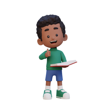 3D happy kid character reading book png