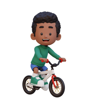 3D kid character ride bike go to school png