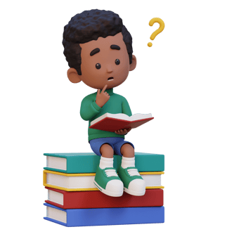 3D kid character get confused when reading a book png