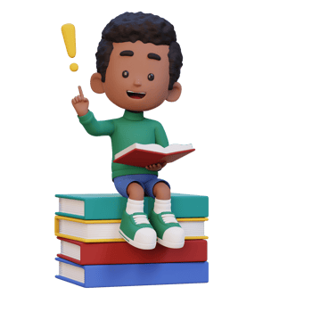 3D kid character get an idea when reading a book png