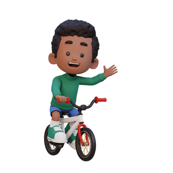 3D kid character ride bike go to school png