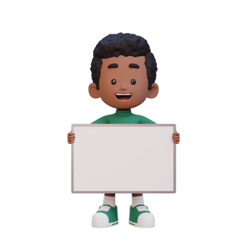3D kid character holding a blank placard png