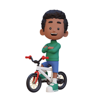 3D kid character ride bike go to school png