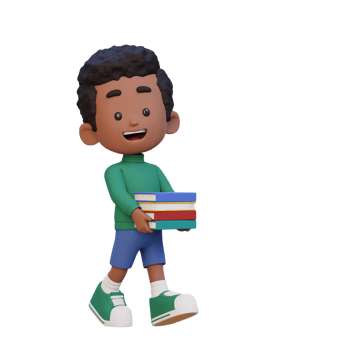 3D happy kid character holding book png