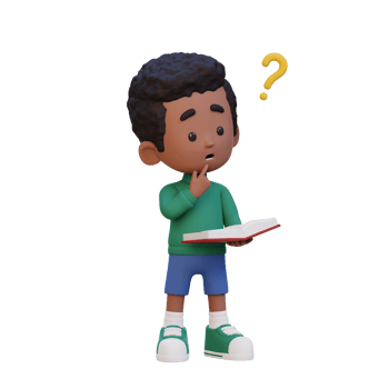 3D kid character get confused when reading a book png