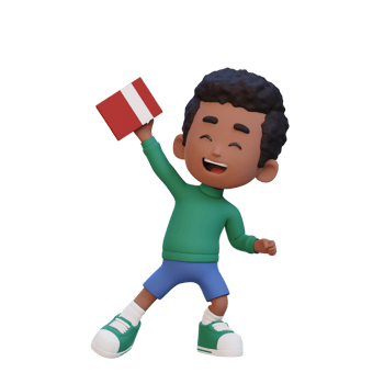 3D happy kid character holding book png