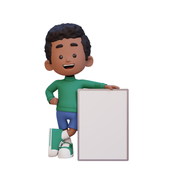 3D kid character holding a blank placard png