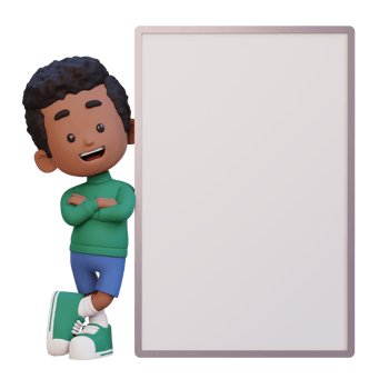 3D kid character holding a blank placard png