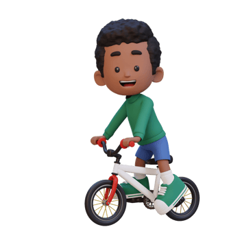 3D kid character ride bike go to school png