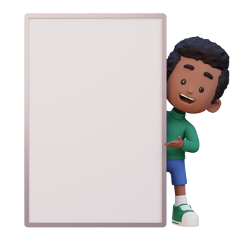 3D kid character holding a blank placard png