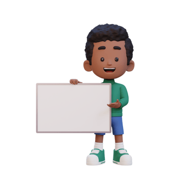 3D kid character holding a blank placard png