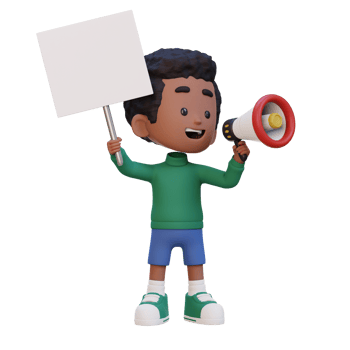 3D kid character holding a blank placard png