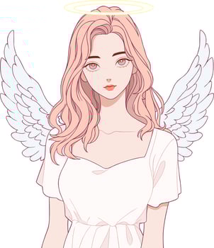 Portrait of a pretty female angel wearing a white dress vector