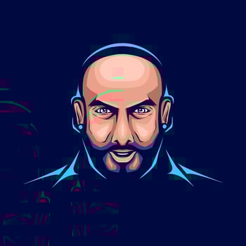 Bald man cool art portrait colorful design with dark background. Abstract vector logo illustration