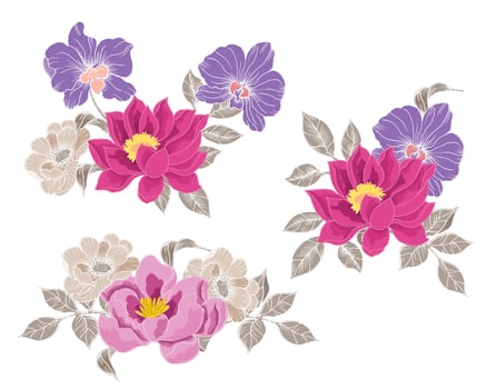 Hand Drawn Lotus and Orchid Flower Arrangement vector