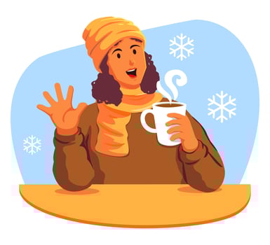 Happy woman holding a cup of coffee and a book vector