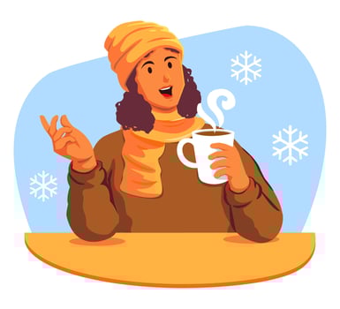 Happy woman with a cup of hot drink in the winter vector