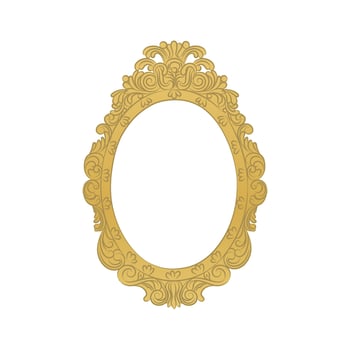Golden frame with a luxurious floral ornament. Round oval wooden frame, icon with space for text. vector
