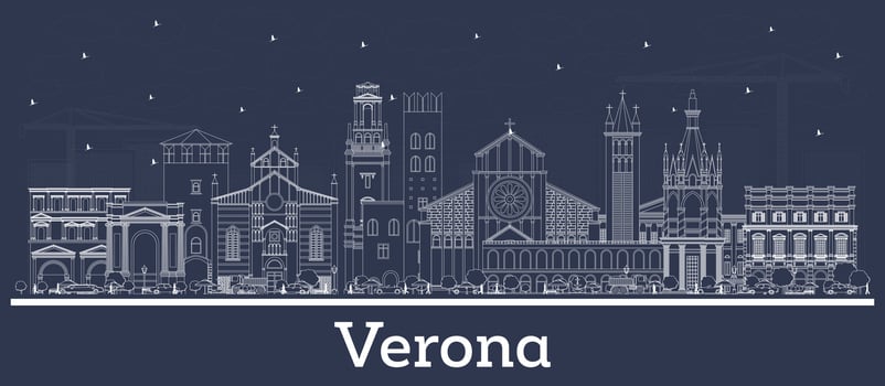 Outline Verona Italy city skyline with white buildings. Business travel and tourism concept with historic architecture. Verona cityscape with landmarks. vector
