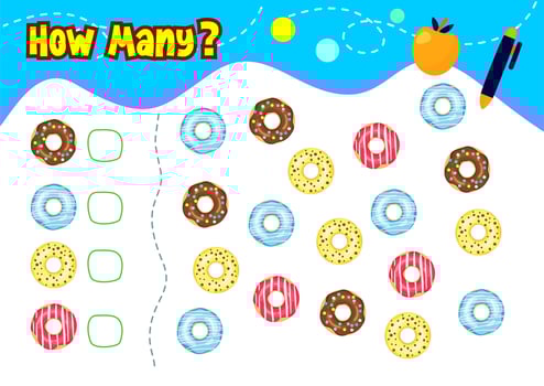 counting objects and food worksheet for kids vector