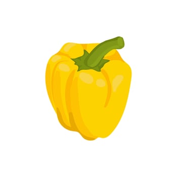 Vector illustration with juicy yellow sweet pepper. One vegetable isolated on a white background. Design packaging, farm products, ingredients.