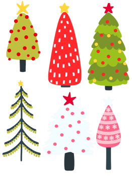 Christmas trees Colorful illustration in flat cartoon style png