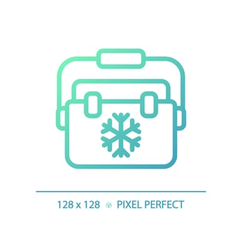 2D pixel perfect gradient ice box icon, isolated vector, green hiking gear thin line illustration. vector