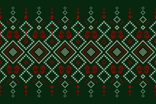 Green Cross stitch colorful geometric traditional ethnic pattern Ikat seamless pattern border abstract design for fabric print cloth dress carpet curtains and sarong Aztec African Indian Indonesian vector
