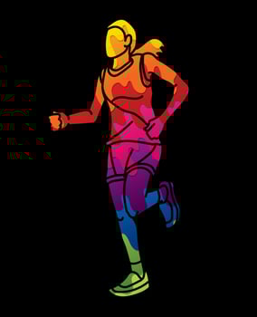 A Woman Start Running Action Marathon Runner Cartoon Sport Graphic Vector