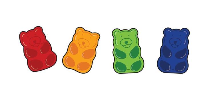 Kids drawing Cartoon Vector illustration cute gummy bears Isolated on White Background