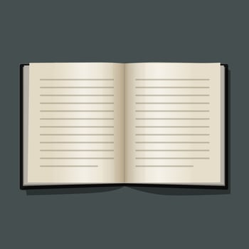 Book or textbook open pages clipart realistic object isolated on dark background vector