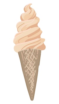 Ice cream cone clipart. Doodle of summer sweet food isolated on white. Colored vector illustration in cartoon style.