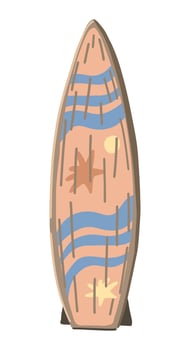 Surfboard clipart. Summer leisure activities sport doodle isolated on white. Colored vector illustration in cartoon style.
