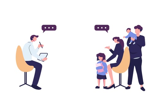 Psychotherapeutic counseling for a child flat style illustration vector design