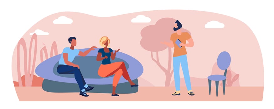 Environmental friendliness concept. People discuss nature vector