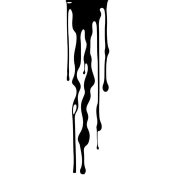 Abstract Dripping Paint. Black ink flows down in long streams and drops. The flowing black liquid. Droplets. Dirty grunge texture. Vector illustration isolated on white background. Design element