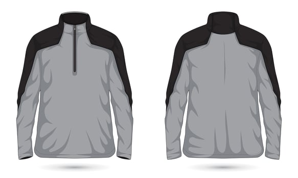 Quarter zip sweatshirt mockup front and back view. Vector illustration