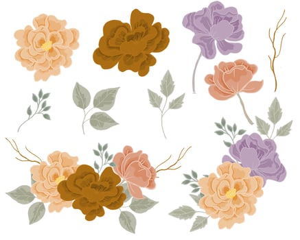 Vintage Hand Drawn Dusty Rose Flower vector