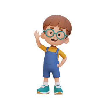 3D kid character waving hand with cute happy face png