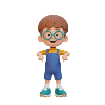 3D cute kid pointing hand to bottom png