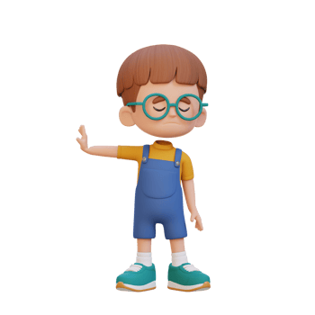 3D cute kid character rejection pose png
