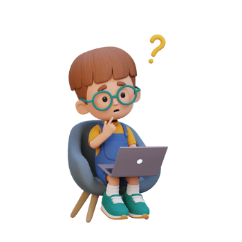 3D cute kid character confused on a laptop png