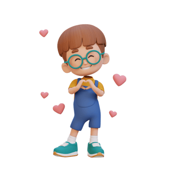 3D cute kid character in love png