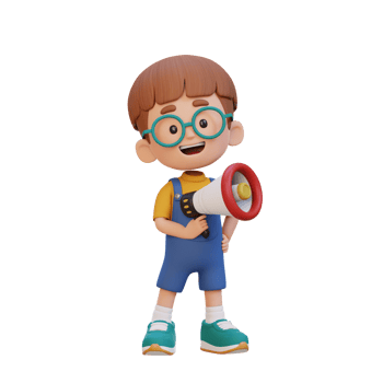 3D cute kid Character Holding a Megaphone png